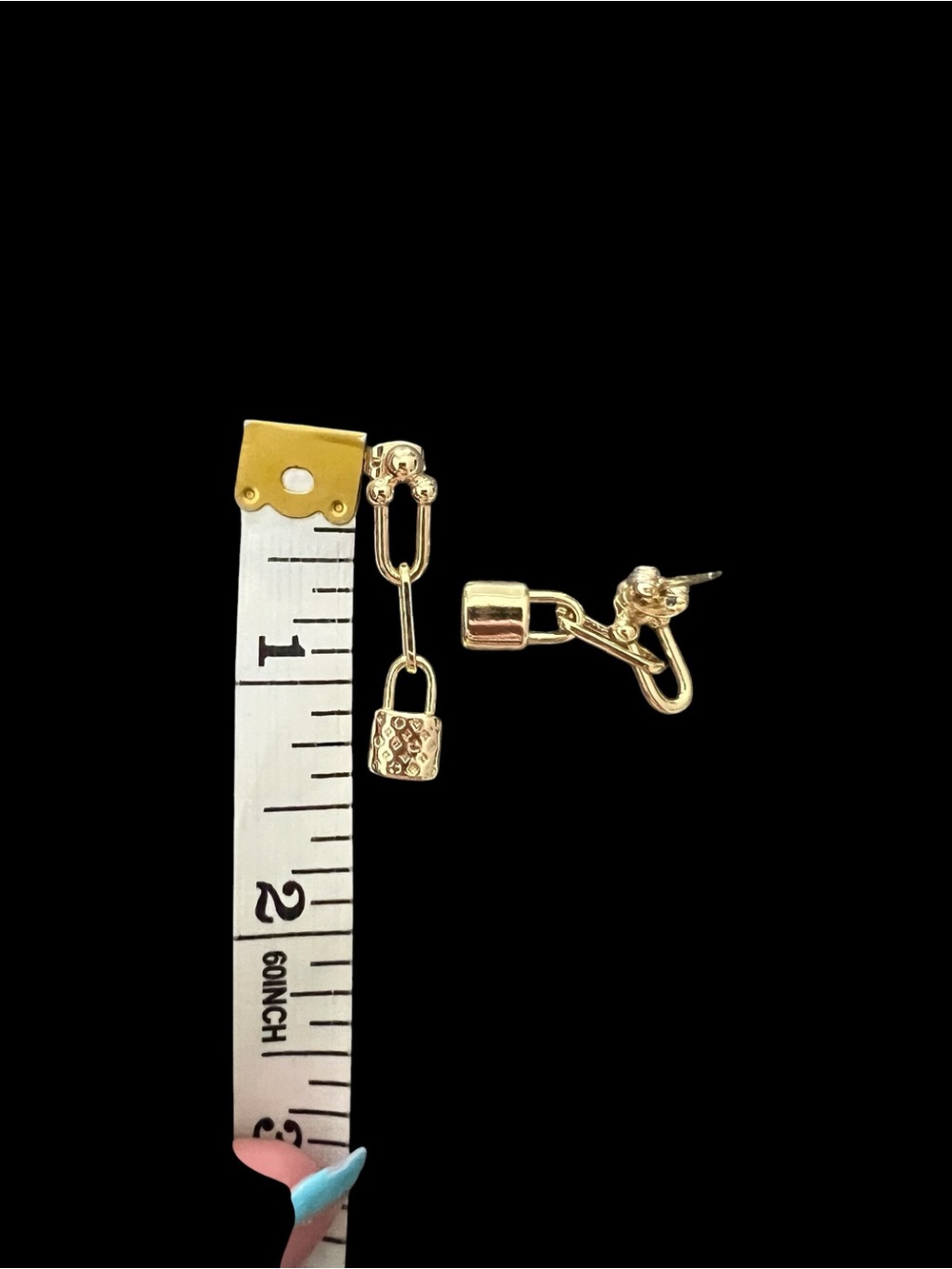 18k Gold Plated Lock Pendant Earrings - Picture 6 of 6